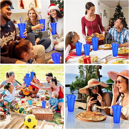 24 Pack Plastic Tumblers with Lids and Straws, Reusable Colorful Cups - Image 8
