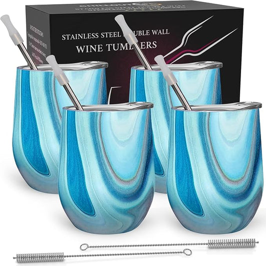 CHILLOUT LIFE 12 oz Stainless Steel Wine Tumblers 4 Pack by CHILLOUTLIFE