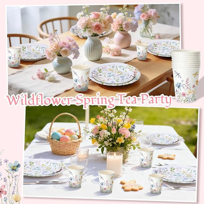Pickmesh 250 Pcs Spring Floral Disposable Tableware Set Wildflower Butterfly - Image 5