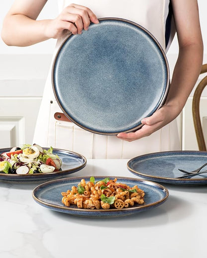 UNICASA 11 Inch Ceramic Dinner Plates Set of 4 – Large Blue Plates for Dinner, Salad, Dessert & Pasta, Durable Serving Dishes, Microwave & Dishwasher Safe