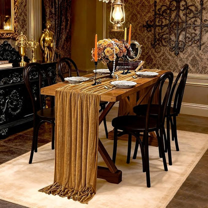 Gold Velvet Table Runner 10ft Extra Long Luxury Fall Thanksgiving Runners | 3 - Image 2