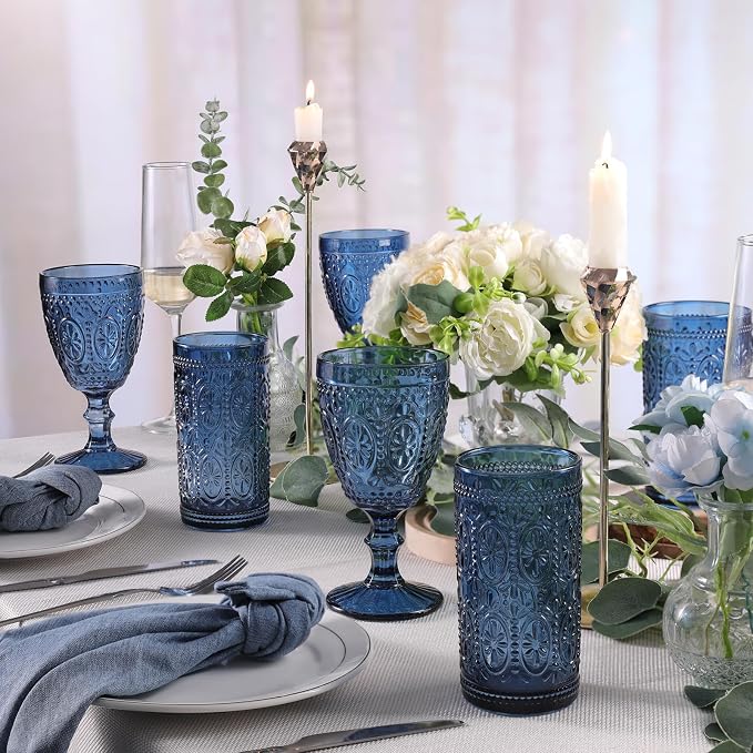 abrwyy Blue Drinking Glasses, Vintage Glassware, 12oz Highball Glasses | - Image 3