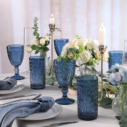 abrwyy Blue Drinking Glasses, Vintage Glassware, 12oz Highball Glasses | - Image 3