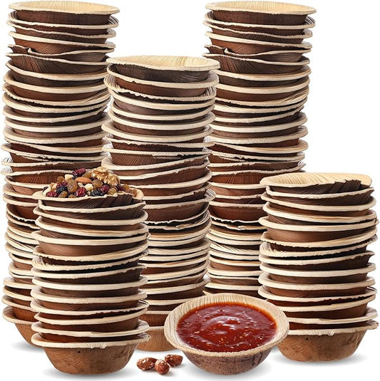 200 Pcs Small Palm Leaf Dip Bowls 2.5 Inch Disposable Palm Leaf Round Mini Dip Bowl, All Natural and Compostable Small Bamboo Plates for Dips Soy Sauce Charcuterie Board and Finger Foods