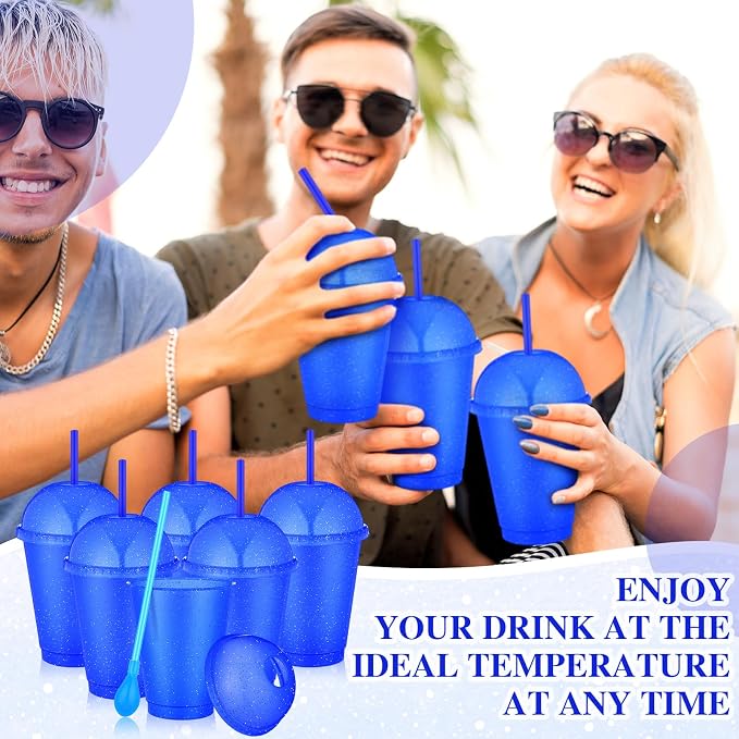 6 Set Slushie Cups with Dome Lids and Straws Detachable Spoon Straws Reusable - Image 6