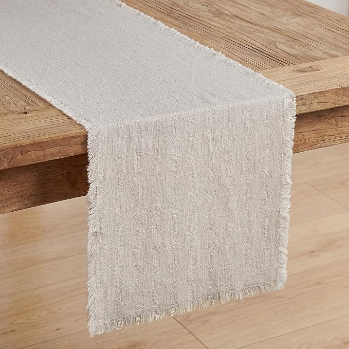 14 x 120 Inches Frayed Edge Table Runner, 270G Heavyweight Sand Washed Slub by KINGSTONE