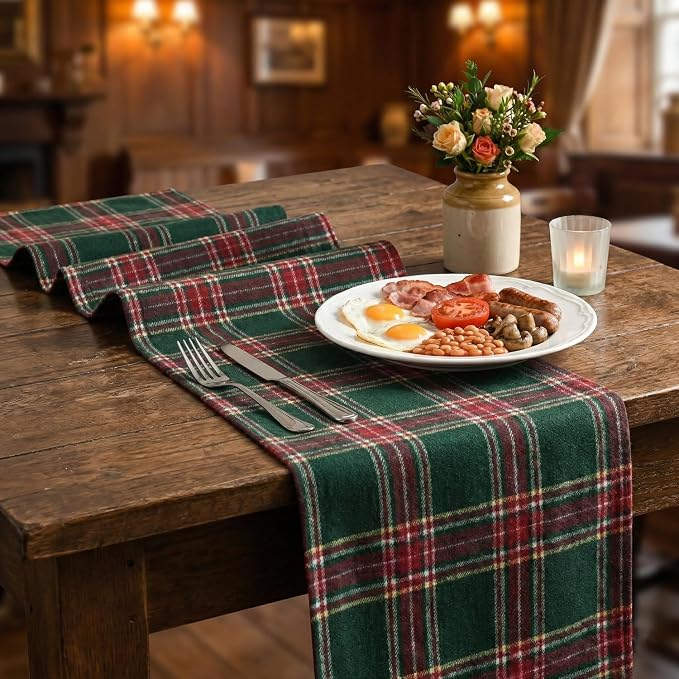 Artoid Mode Green Red Farmhouse Plaid Christmas Table Runner, Winter Rustic - Image 6