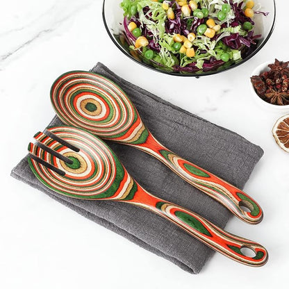 Salad Tongs, Pakkawood Wooden Spoons, Mixing Dinner Fork and Spoon | 10.5in - Image 7