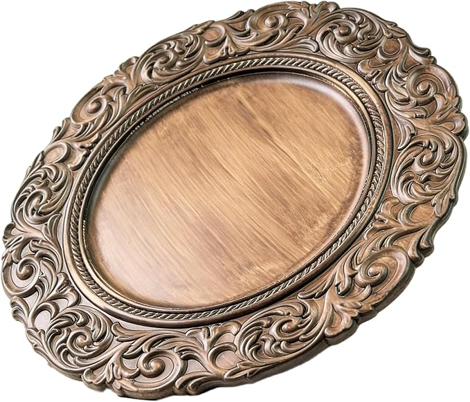 Brown Charger Plates Set of 6, Faux Wood Plate Chargers, 13 Inch Plastic Charger - Image 5
