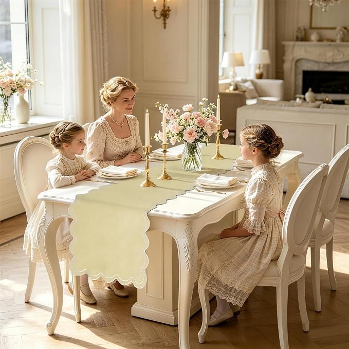 Champagne Gold Scalloped Table Runner 15x70 Inch, French Country Dining Table - Image 7