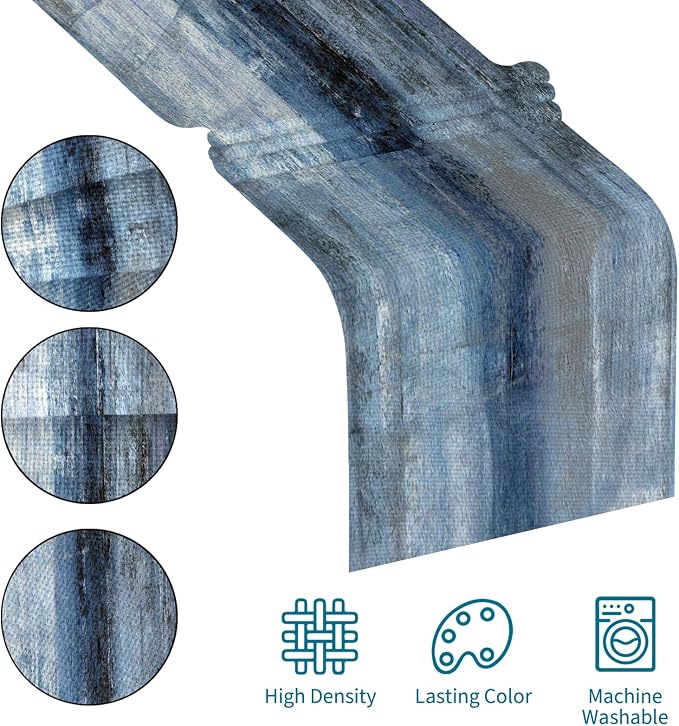 Blue Grey Long Table Runners Modern Art Farmhouse Linen Table Runners Dresser - Image 5
