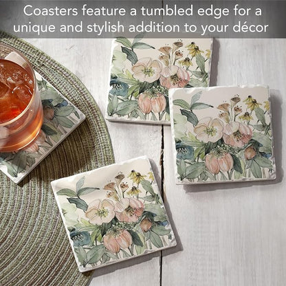 Thirstystone Floral Sketch 4 Pack Tumbled Tile Stone Coasters | 4" Square - Image 2