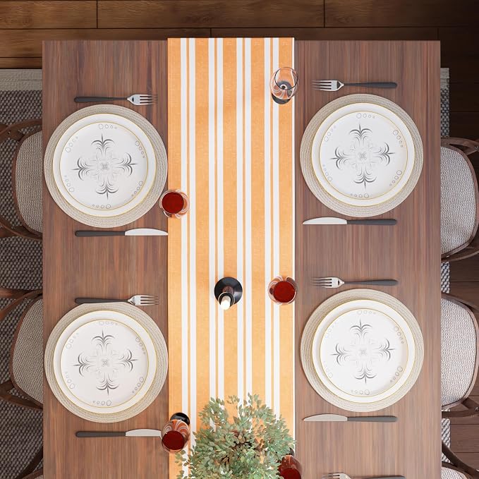 Encasa XO Table Runner, Woven Cotton Dining Runner 13"x120" Franca Yellow - Image 5