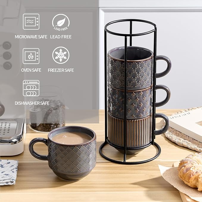 JIEMEI HOME Large Ceramic Coffee Mug Set of 4 - Image 4