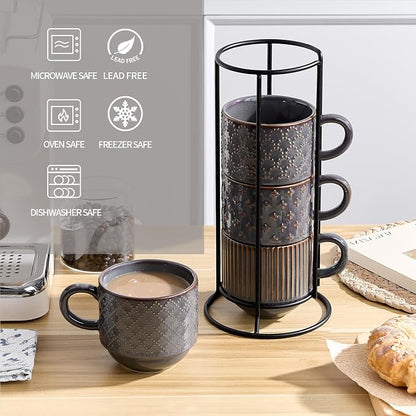 JIEMEI HOME Large Ceramic Coffee Mug Set of 4 - Image 4