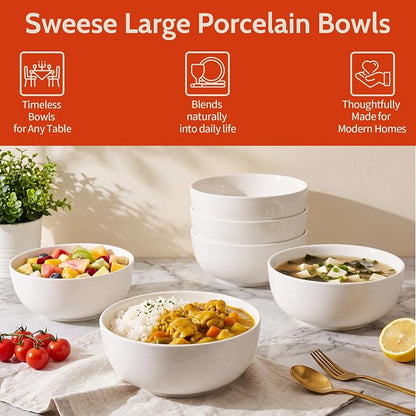 Sweese Ceramic Soup Bowl Set of 4, 29 oz Round Cereal Bowl Stackable Serving - Image 4