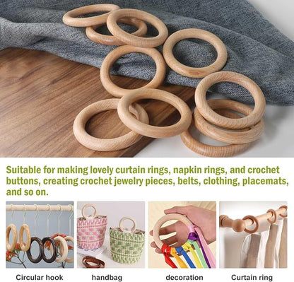 FoDau770 5pcs Natural Beech Wooden Rings, Unfinished Solid Wood Rings Heavy - Image 7