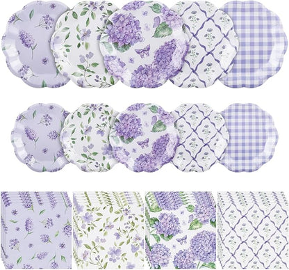 NatNarr 50 Set Purple Hydrangea Plates and Napkins Lavender Party Decor | 9" by NatNarr