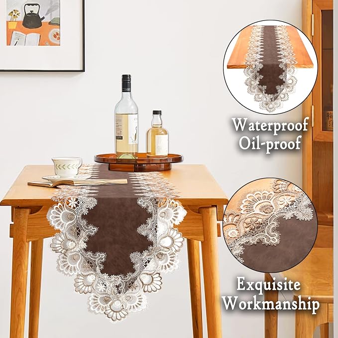 Lace Table Runner, Waterproof Oil-Proof PU Leather Table Runner - Image 2