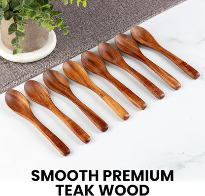 Zulay Kitchen Teak Wood Small Honey Spoons Set – 8 Piece Mini Wooden Honey - Image 4