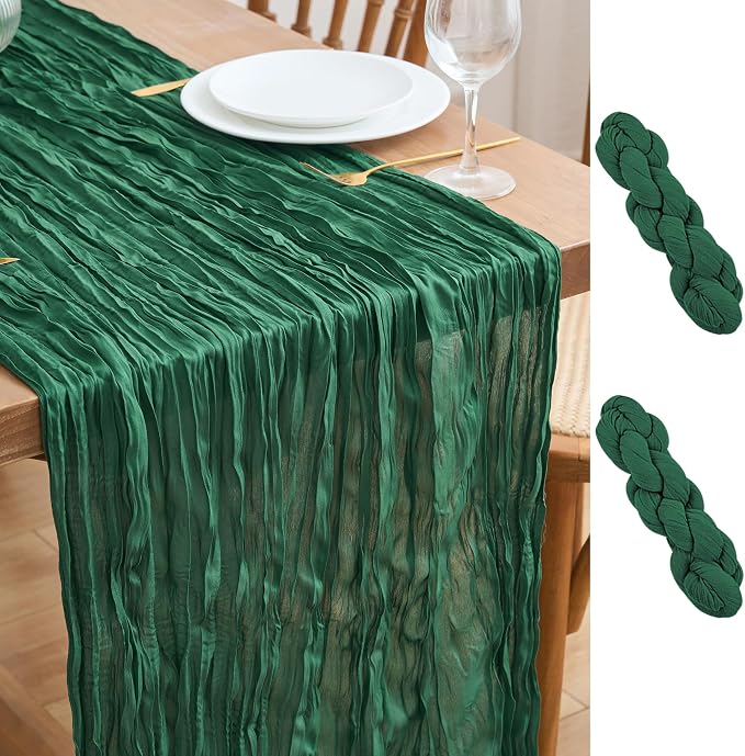 Asee'm 2pcs Emerald Green Cheesecloth Table Runner Christmas 10FT Rustic | Fall by Aseem