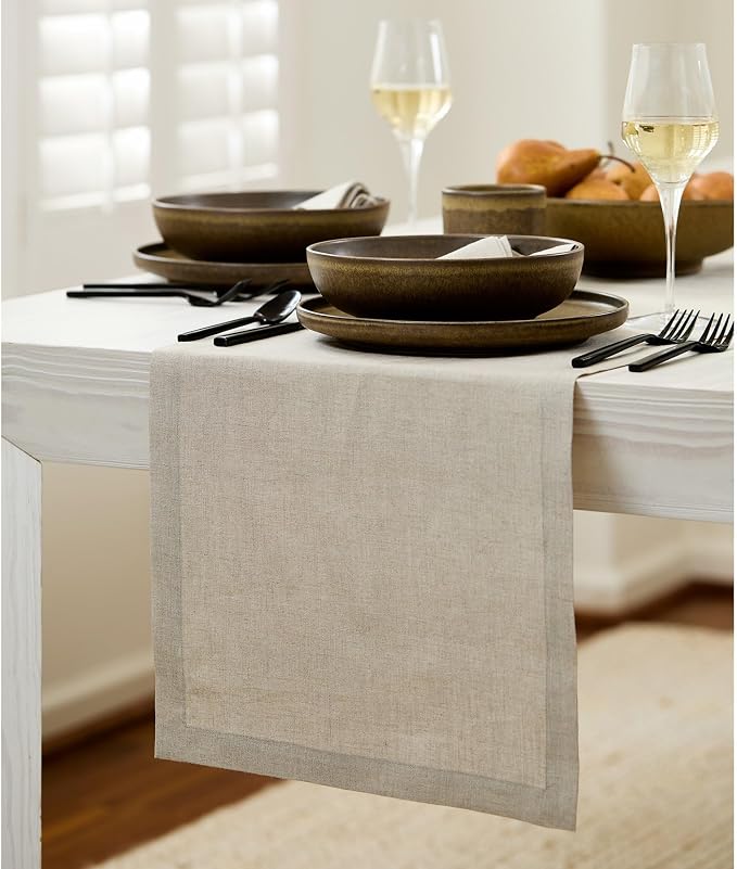 Solino Home 100% Pure Linen Table Runner Natural Long, Fete 14 x 108 in | Table - Image 2