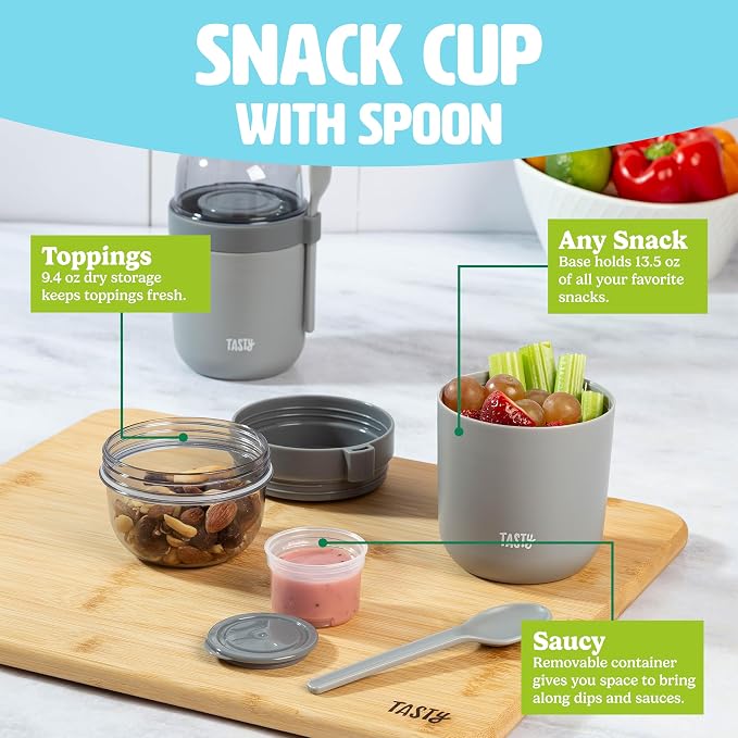 Tasty Travel Snack Cups with Spoons, On-The-Go Snacking, Divided Compartments - Image 2