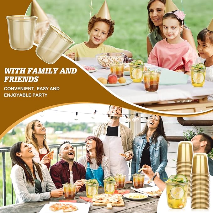 KesaPlan 50Pcs 12oz Gold Plastic Party Cups, Disposable Wine Cocktail Cups | - Image 4
