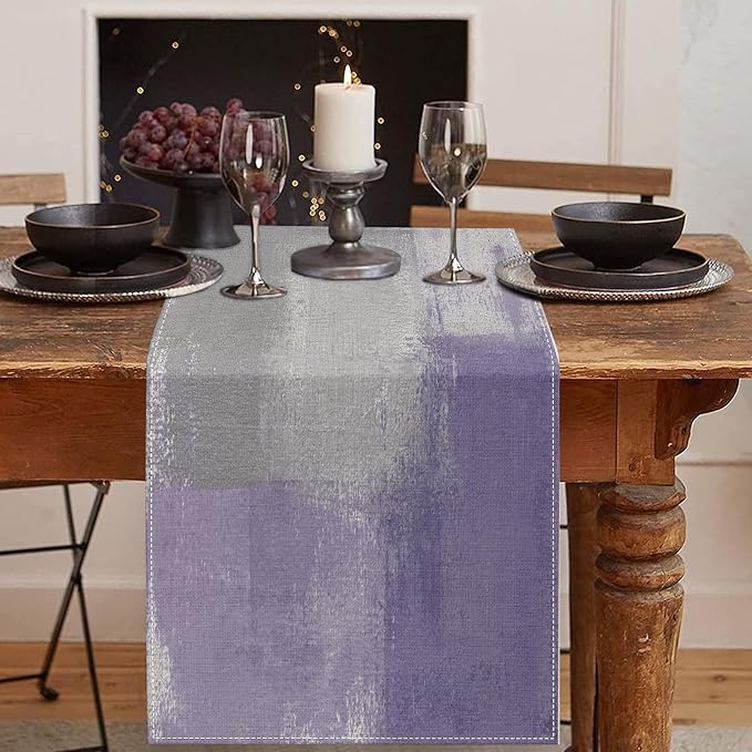 Emvency Table Runner, 13x72 Inch, Abstract Vintage Art | Purple Grey Dining by Emvency