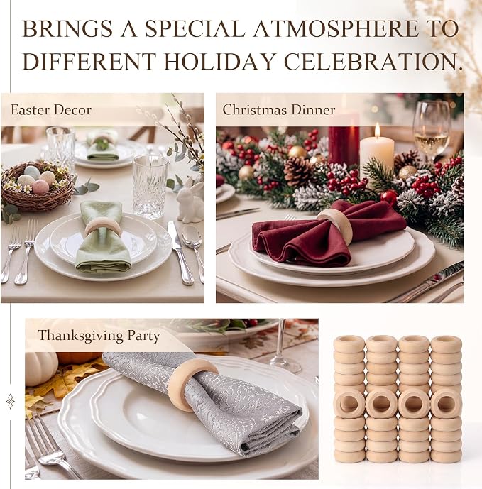 48 Pcs Wooden Napkin Rings Unfinished Wood Table Napkin Holders Farmhouse - Image 6