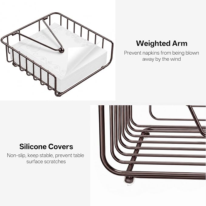 Napkin Holder for Table with Weighted Arm, Dinner Metal Flat Napkin Holders for - Image 4