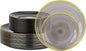Morejoy 100Pcs Black Plastic Plates,Black Disposable Plates With Gold Rim,Heavy-duty Gold Plate, Modern swirl design Plate Include 50Clear Dessert-plates,50Dinner-plates for Party,New Year