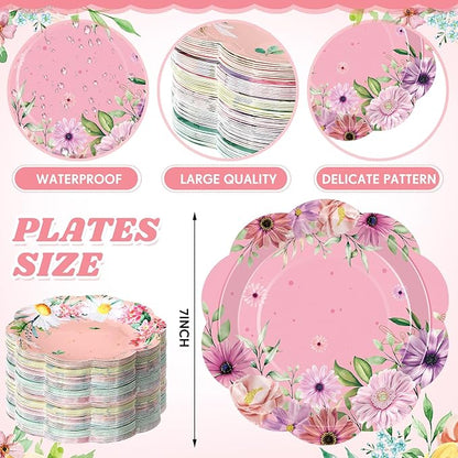 60 Pcs Floral Party Plates Floral Disposable Paper Plates, 7 Inch Elegant Vintage Garden Dinner Dish for Tea Party, Bridal Shower, Baby Shower, Birthday Supplies