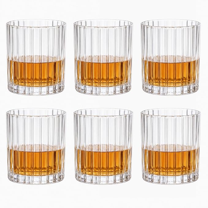 10oz Ribbed Glass Cups Set of 6, Vintage Glass Tumblers by SIXDEFLY