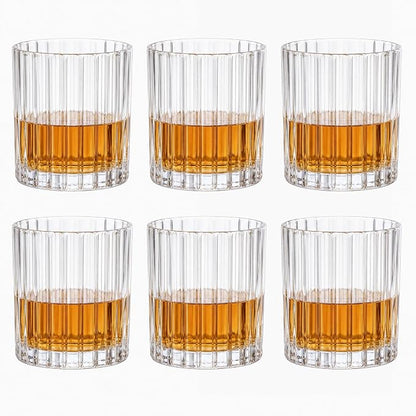 10oz Ribbed Glass Cups Set of 6, Vintage Glass Tumblers by SIXDEFLY