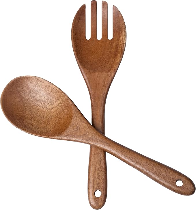 2 pcs Wooden Spoons for Cooking, 10.5 Inch wooden Salad servers of ladle and by ZAROCRUS
