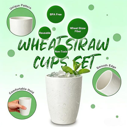 Wheat Straw Unbreakable Drinking Cups, 12 OZ Tumbler Set of 6, Lightweight - Image 2