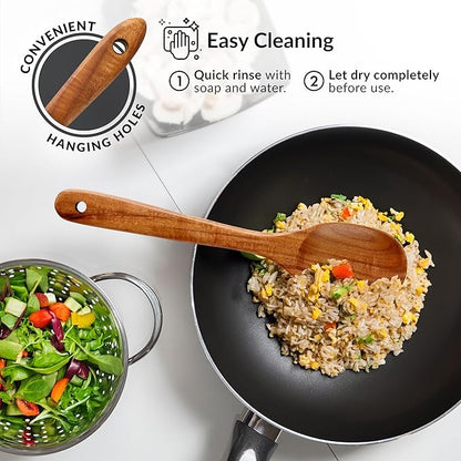 Zulay Kitchen 12-Piece Teak Wooden Utensils for Cooking - Natural Teak Utensil Set with Premium Gift Box - Non-Stick Wooden Spoons for Cooking - Kitchen Gift Set - Comfortable Grip Wooden Utensil Set