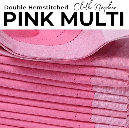 Bedding Craft Cotton Cloth Dinner Napkins Set of 12 – 20x20 Pink Multi Double Hemstitched – Machine Washable Fabric Napkins for Weddings, Parties & Dining Tables