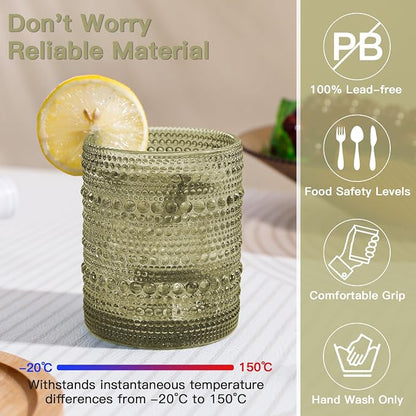 JOVGANK Green Vintage Hobnail Drinking Glasses Set of 6, Embossed Water Tumbler - Image 3