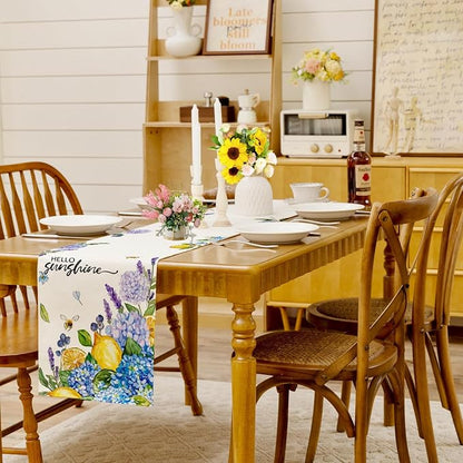 Summer Lemon Table Runner Blue Hydrangeas Burlap Table Runners - Image 2
