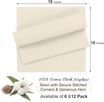 Ruvanti Cloth Napkins Set of 12, 18x18 Inches, 100% Cotton, Washable, Soft & Absorbent, Perfect for Wedding, Christmas, ‎Thanksgiving Dinners - Antique White