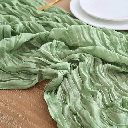 Asee'm 2pcs Sage Green Cheesecloth Table Runner Summer 10FT Gauze Sheer | Boho - Image 4