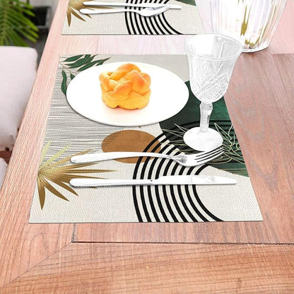 Mid Century Placemats 12x18 Inches Set of 4, Boho Green Gold Tropical Leaf Decorative Rectangle Table Mats for Party Home Kitchen Dining Table Decoration