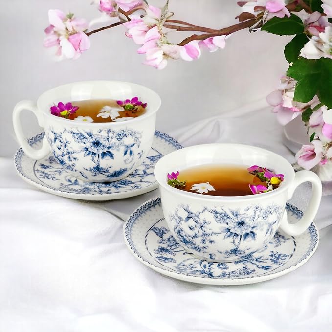 STP GOODS Blue Flowers Bone China Cup and Saucer Set in Gift Box - Image 5