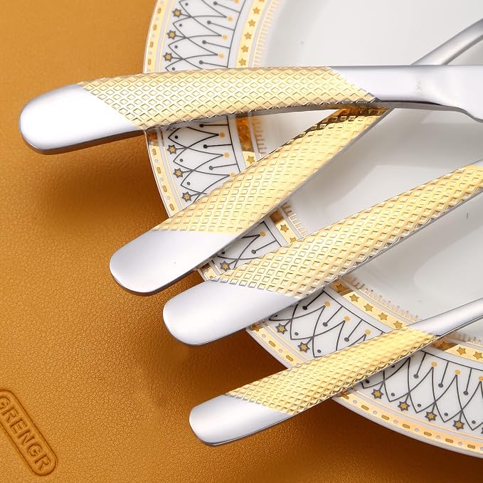 A·HOUSEWARE Hammered Silverware Gold and Silver Flatware Stainless Steel - Image 4