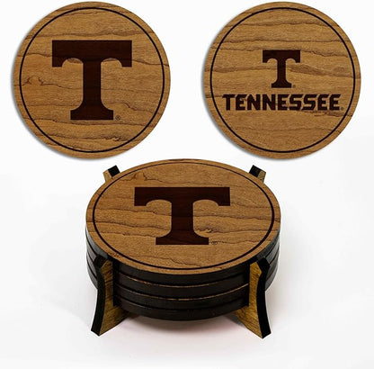 LazerEdge Tennessee Volunteers Wooden Coaster Set - Cherry Wood - Officially Licensed Product - 4-Pack