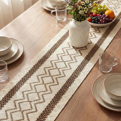 Artoid Mode Coffee Stripe Diamond Woven Table Runner 12x72 Inch | Holiday - Image 3