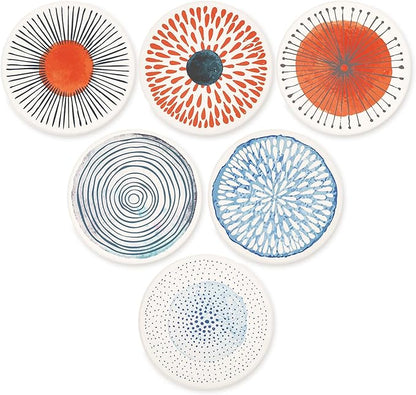 AD Set of 6 Coasters for Drinks Absorbing Round Ceramic Stone Coaster with Cork Base Tabletop Protection Mat for Mugs and Cups,Office,Kitchen (Colorful with Rose Gold Holder)