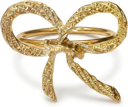 Gold Napkin Rings Set of 12 – Elegant Bow Design – Decorative Napkin Ring by HUVOTOSIUS